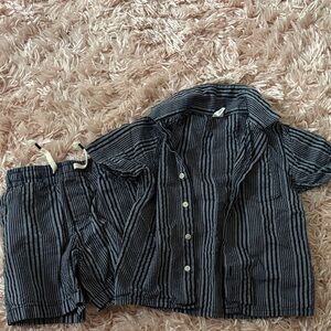 Striped navy and denim Button-Up Shirt and Shorts Set